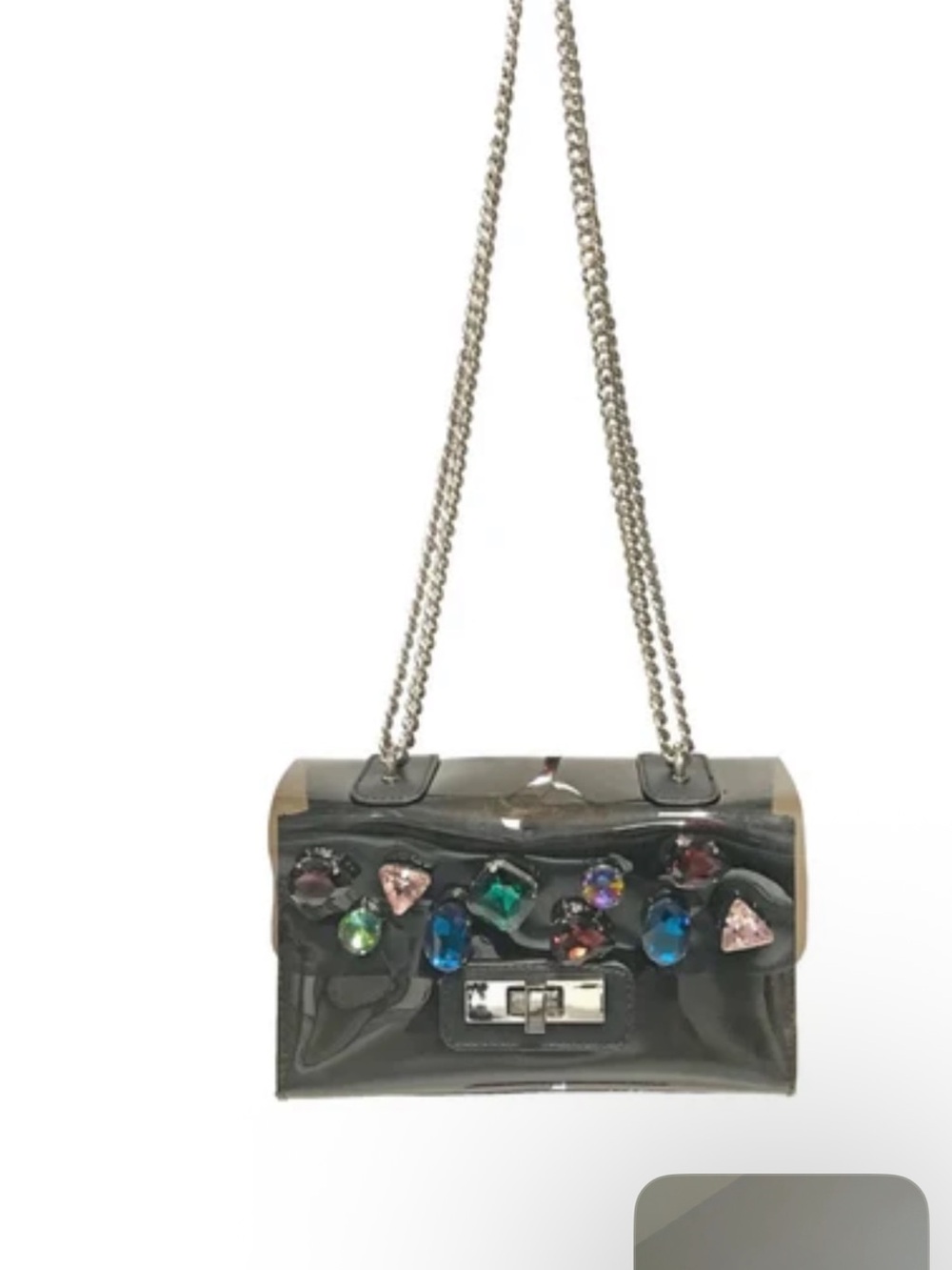 Steve Madden Black Patent Mini Bag with Multicolor Gems
